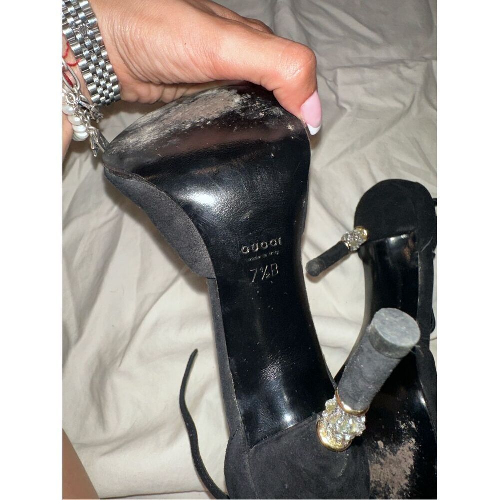 Diamonds on heel Gucci pumps vintage size 7.5 women’s black suede - Picture 7 of 12
